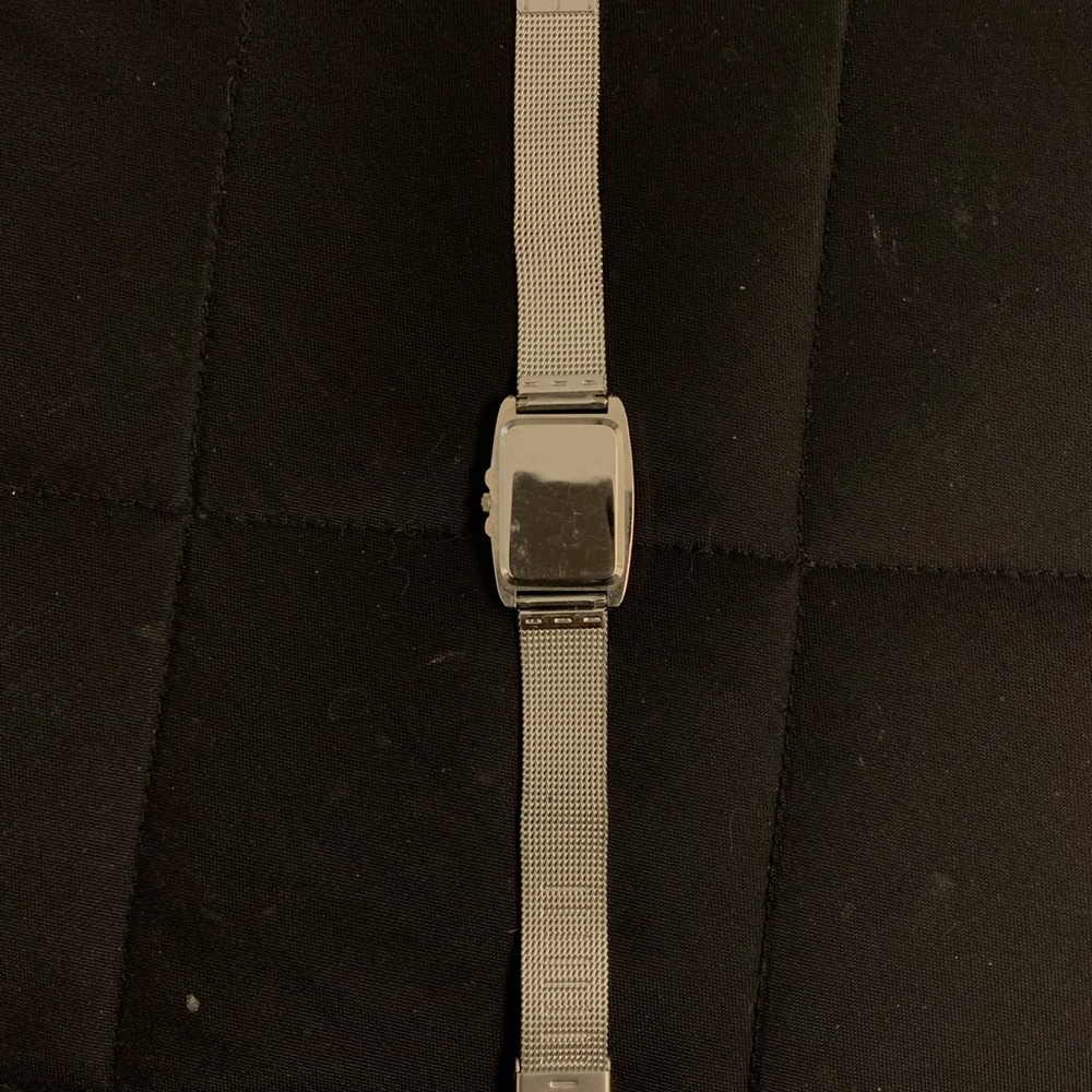 Rectangular Silver Mesh Watch With White Face - image 3